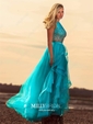 A-line Scoop Neck Tulle Floor-length Beading Prom Dresses