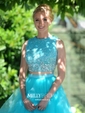 A-line Scoop Neck Tulle Floor-length Beading Prom Dresses