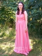 A-line Scoop Neck Lace Chiffon Floor-length Sashes / Ribbons Prom Dresses