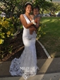 Lace V-neck Trumpet/Mermaid Sweep Train Appliques Lace Wedding Dresses