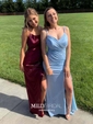 Sheath/Column V-neck Jersey Sweep Train Ruffles Prom Dresses