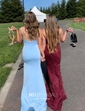 Sheath/Column V-neck Jersey Sweep Train Ruffles Prom Dresses