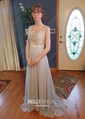 A-line Scoop Neck Chiffon Floor-length Appliques Lace Prom Dresses