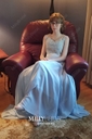 A-line Scoop Neck Chiffon Floor-length Appliques Lace Prom Dresses