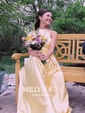Princess Scoop Neck Satin Floor-length Beading Prom Dresses