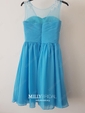 Nice Knee-length Scoop Neck Chiffon Tulle with Appliques Lace Bridesmaid Dress
