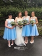 Elegant Tulle Appliques Lace Scoop Neck Tea-length Bridesmaid Dress
