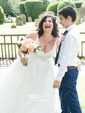 Lace Satin V-neck Ball Gown Floor-length Appliques Lace Wedding Dresses
