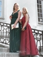 Princess Scoop Neck Tulle Floor-length Appliques Lace Prom Dresses