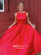 Princess Scoop Neck Satin Floor-length Beading Prom Dresses
