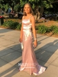 Trumpet/Mermaid Scoop Neck Silk-like Satin Sweep Train Prom Dresses