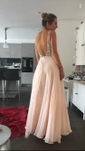 A-line Floor-length V-neck Chiffon Beading Prom Dresses