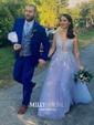 Ball Gown/Princess Floor-length V-neck Tulle Beading Prom Dresses