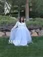 Princess Scoop Neck Tulle Floor-length Appliques Lace Prom Dresses