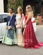 A-line Floor-length Halter Silk-like Satin Split Front Prom Dresses