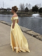 Princess Off-the-shoulder Satin Sweep Train Pockets Prom Dresses