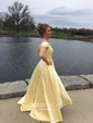 Princess Off-the-shoulder Satin Sweep Train Pockets Prom Dresses