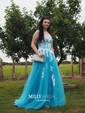 Ball Gown Sweetheart Tulle Appliques Lace Sweep Train Lace-up Beautiful Prom Dresses