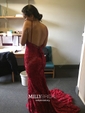 Trumpet/Mermaid Sweep Train V-neck Lace Prom Dresses