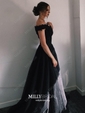 Princess Off-the-shoulder Tulle Floor-length Appliques Lace Prom Dresses