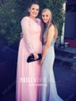 A-line V-neck Chiffon Floor-length Appliques Lace Prom Dresses