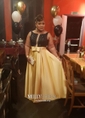 Princess Scoop Neck Satin Sweep Train Beading Prom Dresses