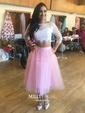 Tulle Scoop Neck Princess Short/Mini Appliques Lace Prom Dresses