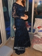 Trumpet/Mermaid Sweep Train V-neck Lace Long Sleeves Appliques Lace Prom Dresses