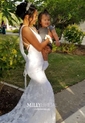 Lace V-neck Trumpet/Mermaid Sweep Train Appliques Lace Wedding Dresses