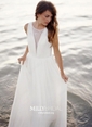 A-line Illusion Chiffon Tulle Sweep Train Wedding Dresses With Ruffles