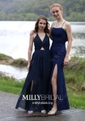 A-line Ankle-length Halter Chiffon Split Front Prom Dresses