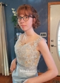 A-line Floor-length Scoop Neck Chiffon Appliques Lace Prom Dresses