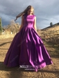 Ball Gown Scoop Neck Satin Floor-length Prom Dresses