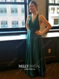 A-line V-neck Satin Floor-length Bow Prom Dresses