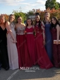 Trumpet/Mermaid High Neck Silk-like Satin Sweep Train Appliques Lace Prom Dresses