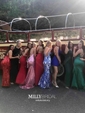 Trumpet/Mermaid Sweep Train V-neck Sequined Appliques Lace Prom Dresses