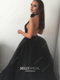 Ball Gown High Neck Tulle Sweep Train Ruffles Prom Dresses