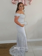 Trumpet/Mermaid Off-the-shoulder Lace Sweep Train Appliques Lace Prom Dresses
