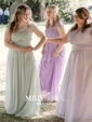 Lace Chiffon Scoop Neck A-line Floor-length with Pleats Bridesmaid Dresses