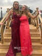 Trumpet/Mermaid Sweep Train V-neck Sequined Prom Dresses