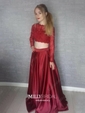 Ball Gown/Princess Floor-length Scoop Neck Lace Satin Appliques Lace Prom Dresses