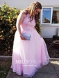 Ball Gown Scoop Neck Tulle Floor-length Appliques Lace Prom Dresses