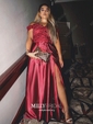 A-line Off-the-shoulder Silk-like Satin Sweep Train Appliques Lace Prom Dresses