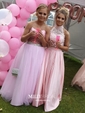 Princess Sweetheart Tulle Sequined Floor-length Beading Prom Dresses