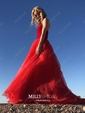 Ball Gown V-neck Organza Velvet Floor-length Prom Dresses