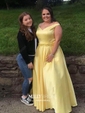 Ball Gown/Princess Floor-length Off-the-shoulder Satin Beading Prom Dresses