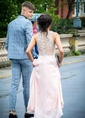 A-line Floor-length Scoop Neck Chiffon Beading Prom Dresses