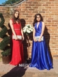 A-line Halter Satin Floor-length Split Front Prom Dresses