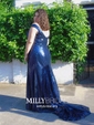 Trumpet/Mermaid Scoop Neck Sequined Court Train Sashes / Ribbons Prom Dresses