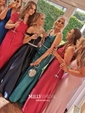 A-line Halter Silk-like Satin Floor-length Split Front Prom Dresses